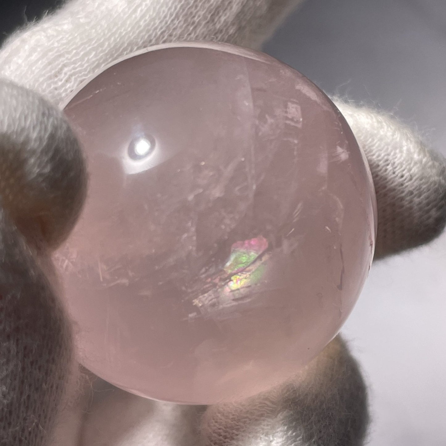 Rare sphère de quartz rose étoilé, haute qualité, arcs-en-ciel