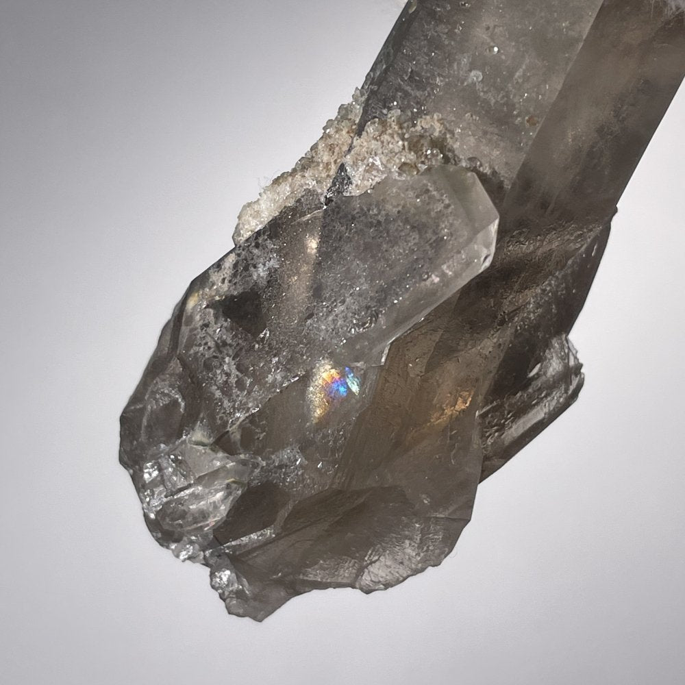 Rare quartz fumé jumelé à l'énergie magnifique, très beaux arcs-en-ciel, record keeper