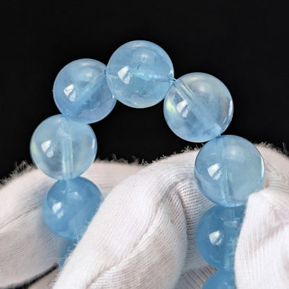 Bracelet en aigue-marine, perles généreuses et belle transparence