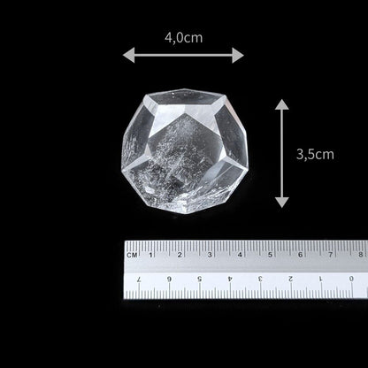 Dodécaèdre en quartz clair renfermant de magnifiques arcs-en-ciel – Solide de Platon