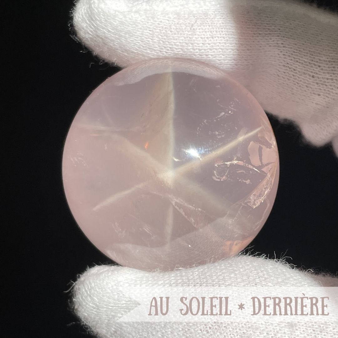 Rare sphère de quartz rose étoilé, haute qualité, arcs-en-ciel